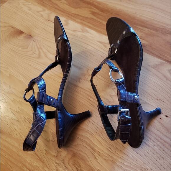 Leather Crocodile Embossed Dress Shoes Size 10 Gladiator Harness Strappy Heels - Picture 7 of 14